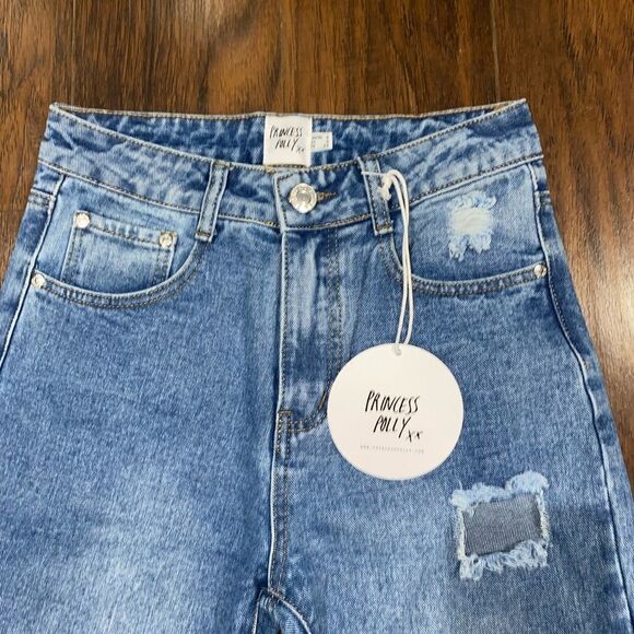NWT Princess Polly HAYDEN KNEE RIP JEANS MID WASH DENIM - Picture 9 of 12